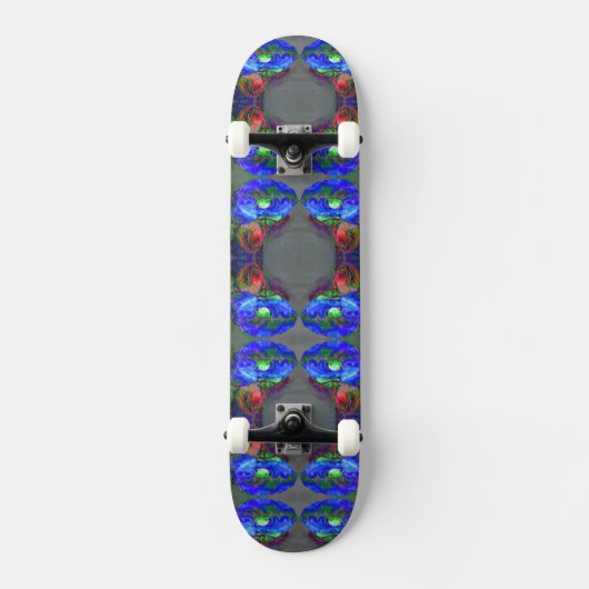 Blauwe papaver, blauwe abstracte bloem skateboard (Voorkant)