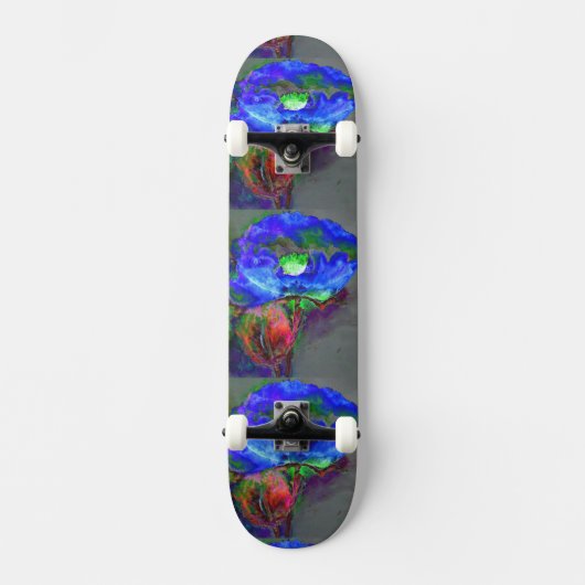 Blauwe papaver, blauwe abstracte bloem skateboard (Voorkant)