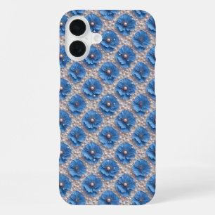 Blauwe Papaver Bloesem Luxe ✨ Parel Bloem Elegant iPhone 16 Plus Hoesje
