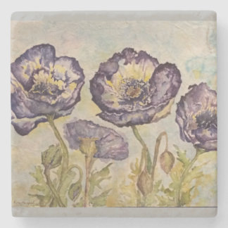 Blauwe papaver Waterverf Kunststeen Onderzetter