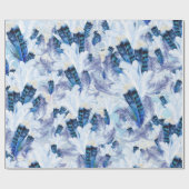Blauwe papegaaienveren patroon cadeaupapier (Vlak)