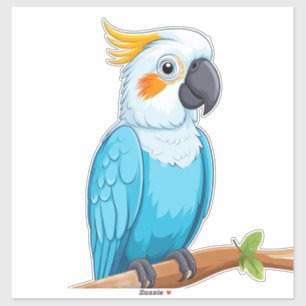Blauwe papegaaikaart op tak sticker
