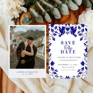 Blauwe Papel Picado geïnspireerde bruiloft Save The Date