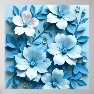 💙 Blauwe papieren bloemige origami kunst moderne Poster