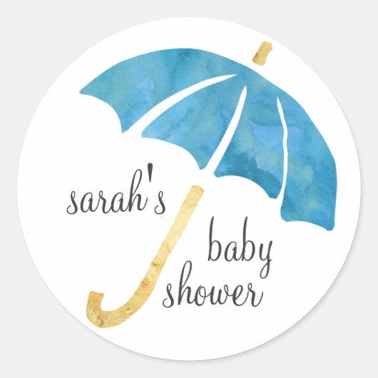 Blauwe paraplu Baby shower gunst Stickers (Voorkant)