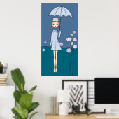 blauwe paraplu poster (Thuiskantoor)