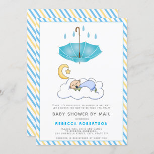 Blauwe paraplu, slapende baby boy shower per post kaart