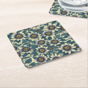 Blauwe Passie Bloem patroon Vierkante Kartonnen Onderzetter
