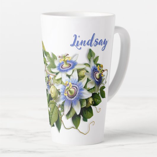 Blauwe Passiebloemen gepersonaliseerd Latte Mok (Rechterhoek)