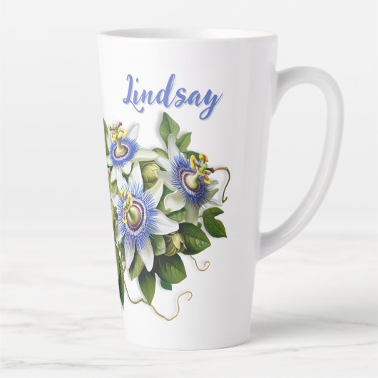 Blauwe Passiebloemen gepersonaliseerd Latte Mok (Rechts)