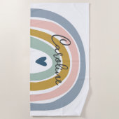 Blauwe pasta Boho Rainbow Name Beach Towel Strandlaken (Voorkant)