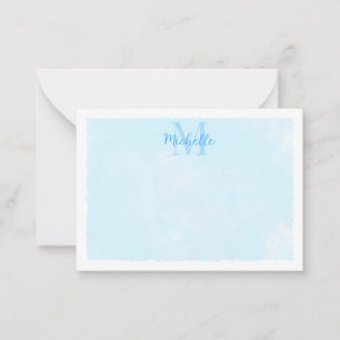 Blauwe Pastel Aquarel Monogram voor elke gelegenhe Notitiekaartje