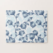 Blauwe pastel Elegantie: Tulp Silhouet Bloemen Pat Legpuzzel (Horizontaal)