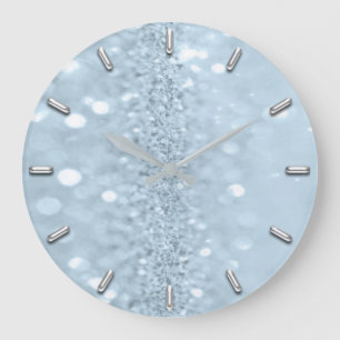 Blauwe pastel Glitter Grey Metal Abstract Spark Grote Klok