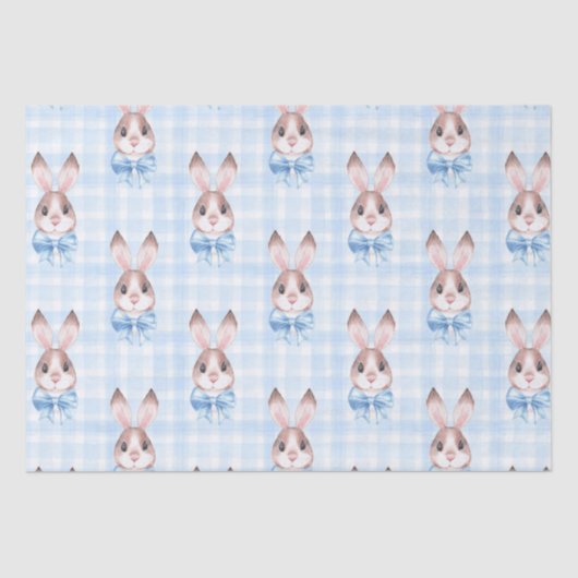 Blauwe Pastel Konijnenkonijn Gift Tissuepapier (Voorkant)