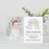 Blauwe Pastel Regenboog van Plezier 1e Verjaardag Kaart (Staand voorkant)