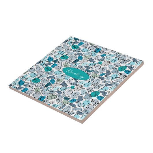 blauwe pastelborst tegeltje (Zijkant)