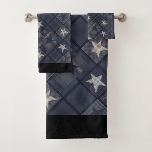 Blauwe patchwork bad handdoek (Insitu)