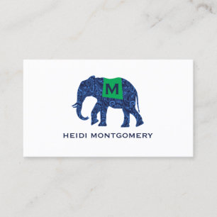 Blauwe Patroon Olifant met Monogram Visitekaartje