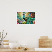 Blauwe pauw in tropisch landschap poster (Keuken)