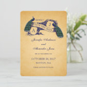 Blauwe Pauw Vintage Trouwdatum Aankondiging (Staand voorkant)