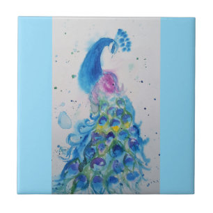 Blauwe Pauw Waterverf Babyblauw Australisch Tegeltje