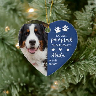 Blauwe Paw afdrukken op onze harten Pet Foto Keramisch Ornament