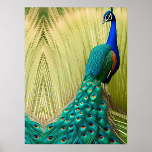 Blauwe peacock in gras poster