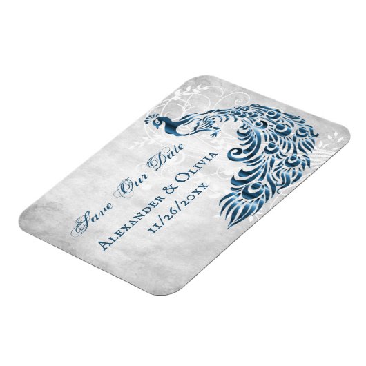 Blauwe peacock Leaf Vine sparen de datum Magnet Magneet (Linkerzijde)