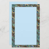 Blauwe Peacock Tail Feather Design Briefpapier She (Voorkant / Achterkant)