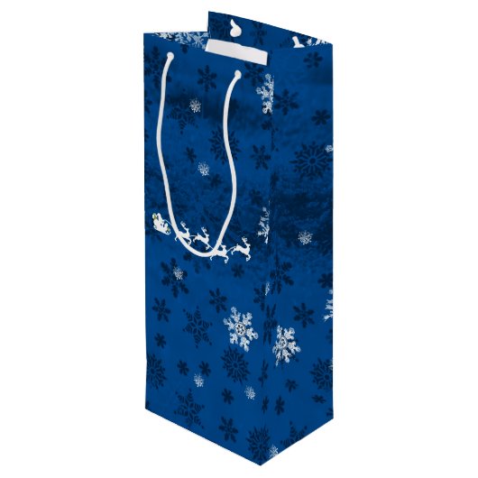 Blauwe pendelbuis en rendierwijn wijn cadeautas (Achterkant Gekanteld)