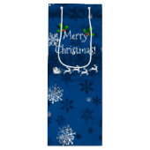 Blauwe pendelbuis en rendierwijn wijn cadeautas (Voorkant)