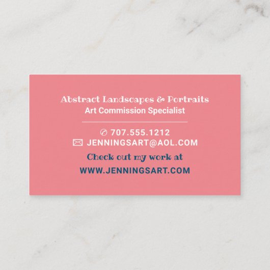 Blauwe penseelstreken, professionele kunstenaar visitekaartje (Achterkant)