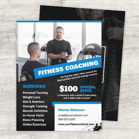 Blauwe Personal Trainer en Fitness Coaching Flyer