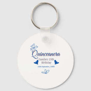 Blauwe perzik quinceanera 15e verjaardag rustieke  sleutelhanger