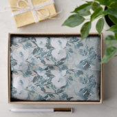 Blauwe perzik Witte Bloemen Tissuepapier (Geschenk)