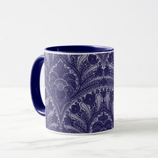 Blauwe Perzische Floral Print Mok (Voorkant links)