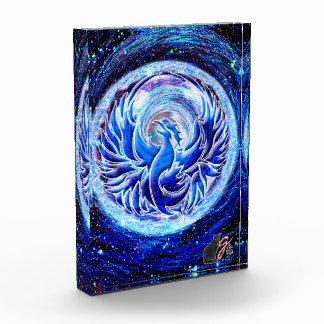 Blauwe Phoenix Kleur Illustratie Acryl Blok