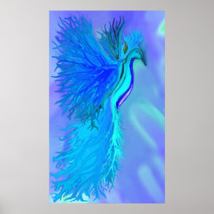 Blauwe Phoenix print