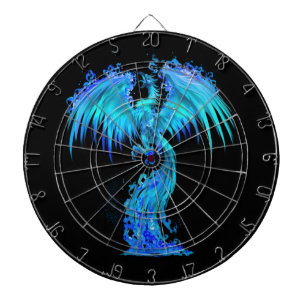 Blauwe Phoenix stijgt uit de bruine as van Fantasy Dartbord