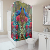 Blauwe piek, roze roze roze tuin douchegordijn (In situ)