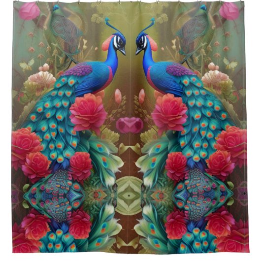 Blauwe piek, roze roze roze tuin douchegordijn (Voorkant)