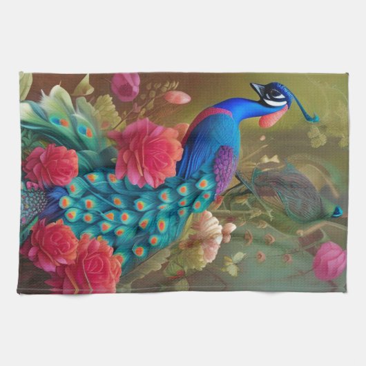 Blauwe piek, roze roze roze tuin theedoek (Horizontaal)