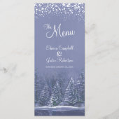 Blauwe pijnbomen geverfd witte sneeuw winterbruilo menu (Voorkant)