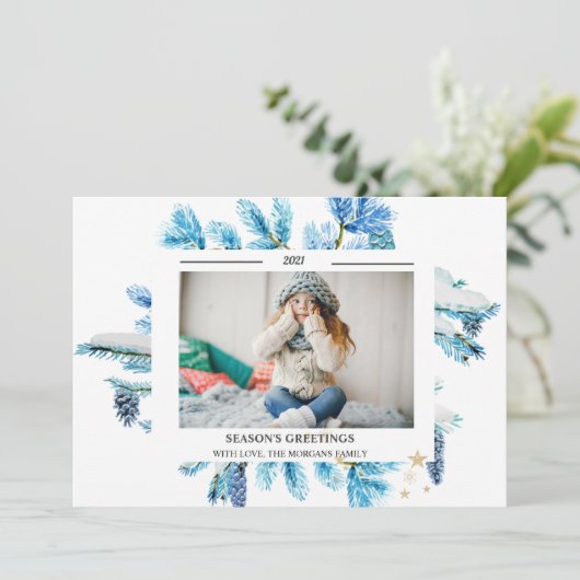 Blauwe pine boomtakken Foto SEIZOON'S GREETINGS (Staand voorkant)