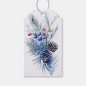 Blauwe Pinecone, Berkentakken, Blauwe Sprigs Cadeaulabel (Voorkant)