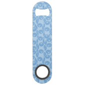 Blauwe pinguïnpatroonachtergrond speed flessenopener (Achterkant)