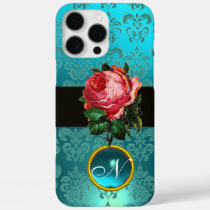 BLAUWE PINK ROSE BLAUW BLAUWGROEN DAMASKGEM MONOGR iPhone 16 PRO MAX HOESJE