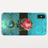 BLAUWE PINK ROSE BLAUW BLAUWGROEN DAMASKGEM MONOGR Case-Mate iPhone CASE (Achterkant (horizontaal))