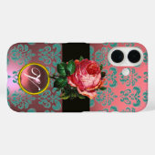 BLAUWE PINK ROSE BLAUW BLAUWGROEN DAMASKGEM MONOGR Case-Mate iPhone CASE (Achterkant (horizontaal))